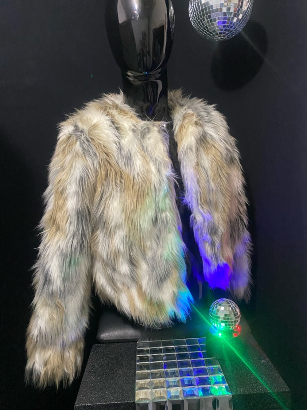 Forever 21 Neutral Faux Fur Jacket with Satin Lining